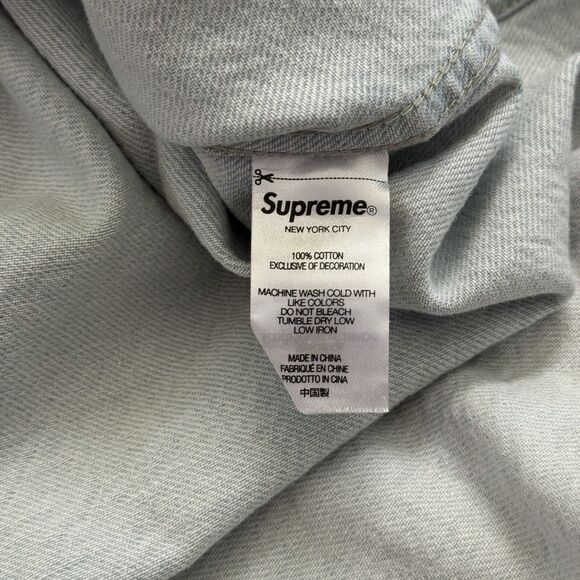 Supreme Light Blue Denim Wooster Cotton Long Sleeve Box Logo Shirt Size Medium - Picture 4 of 12